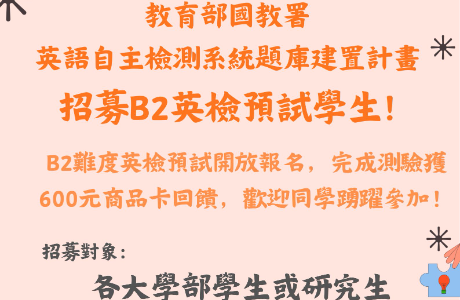 【測驗】英語自主檢測系統B2級別題庫建置計畫（預試作業）